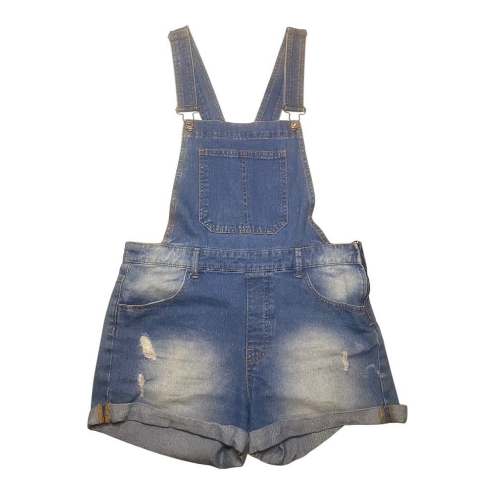 Forever 21 Women's Distressed Blue Denim Overall Shorts (29)